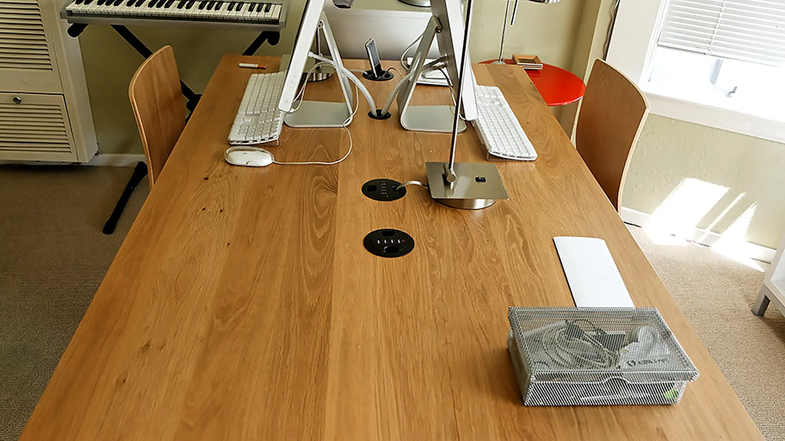 desk power grommet with USB-C and wireless charging planning detail